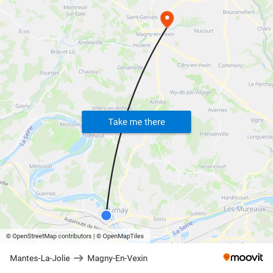 Mantes-La-Jolie to Magny-En-Vexin map