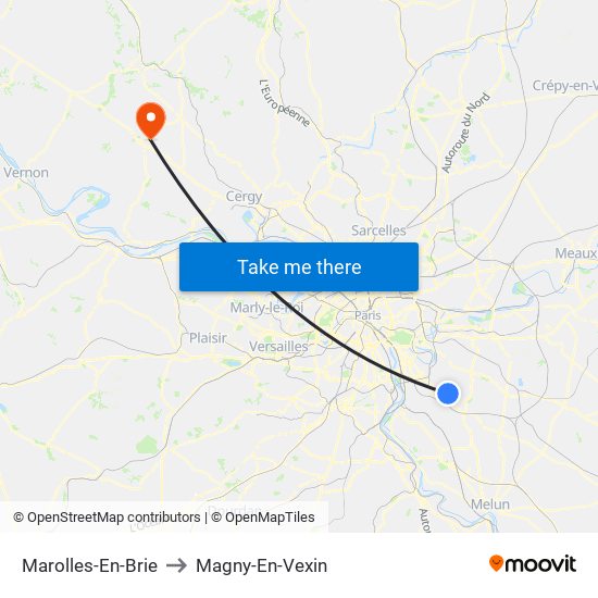 Marolles-En-Brie to Magny-En-Vexin map