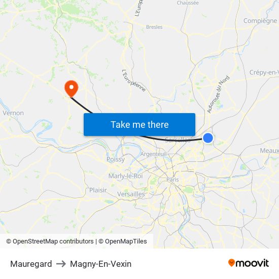 Mauregard to Magny-En-Vexin map