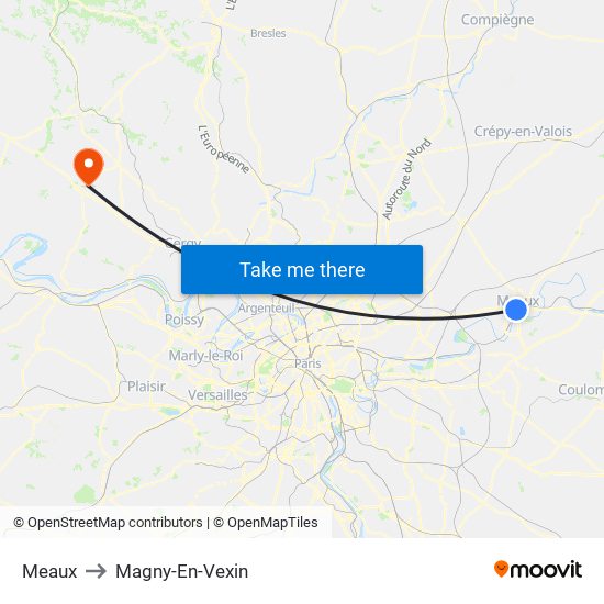 Meaux to Magny-En-Vexin map