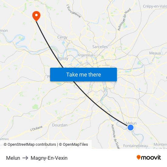 Melun to Magny-En-Vexin map