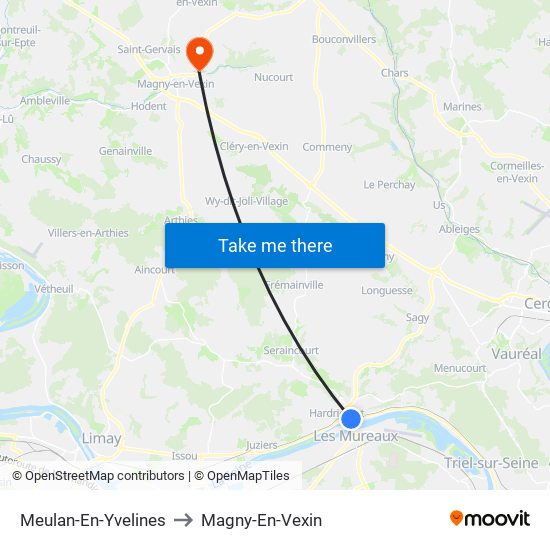 Meulan-En-Yvelines to Magny-En-Vexin map