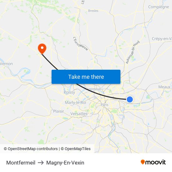Montfermeil to Magny-En-Vexin map