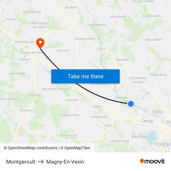 Montgeroult to Magny-En-Vexin map
