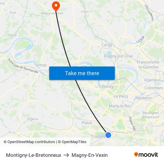 Montigny-Le-Bretonneux to Magny-En-Vexin map
