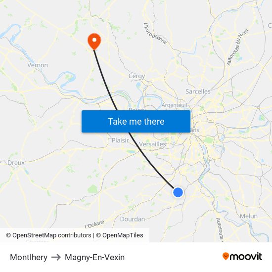 Montlhery to Magny-En-Vexin map