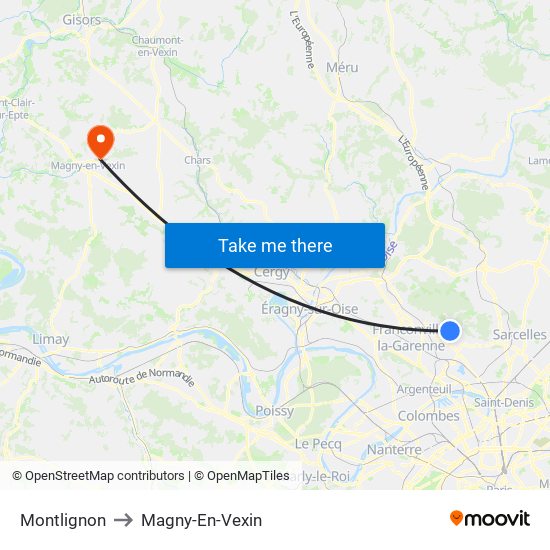 Montlignon to Magny-En-Vexin map