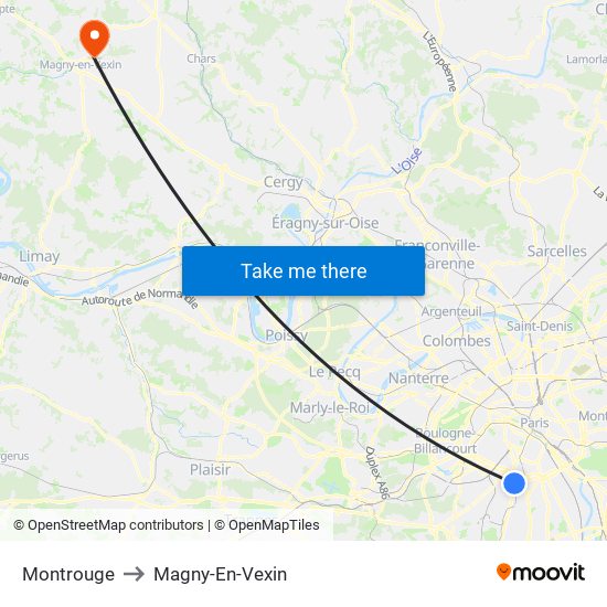 Montrouge to Magny-En-Vexin map