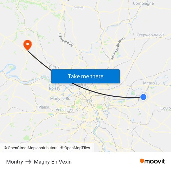 Montry to Magny-En-Vexin map