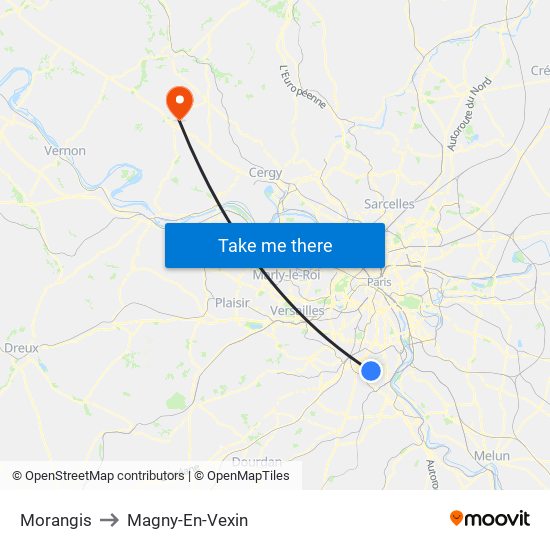 Morangis to Magny-En-Vexin map