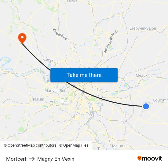 Mortcerf to Magny-En-Vexin map
