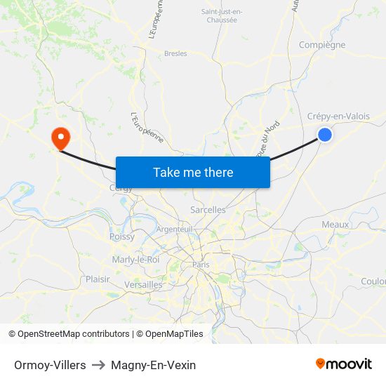 Ormoy-Villers to Magny-En-Vexin map