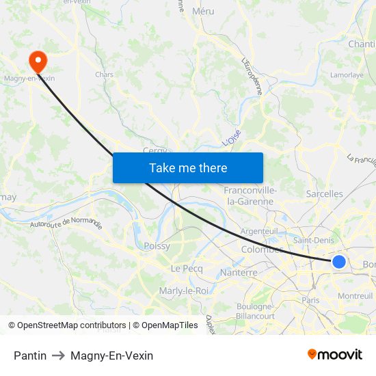 Pantin to Magny-En-Vexin map