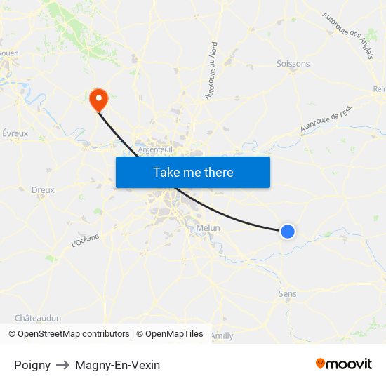 Poigny to Magny-En-Vexin map