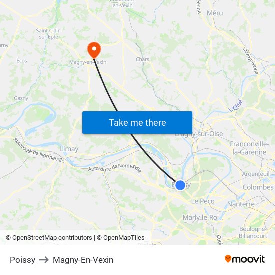 Poissy to Magny-En-Vexin map