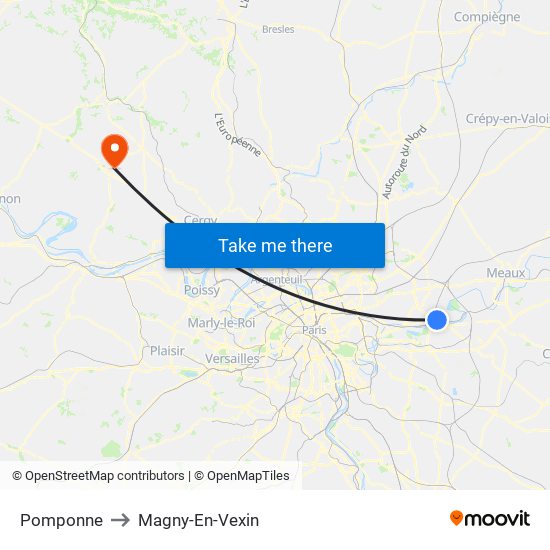 Pomponne to Magny-En-Vexin map