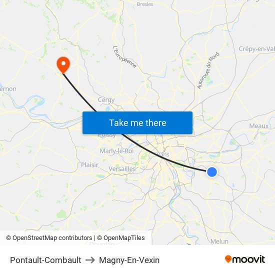 Pontault-Combault to Magny-En-Vexin map