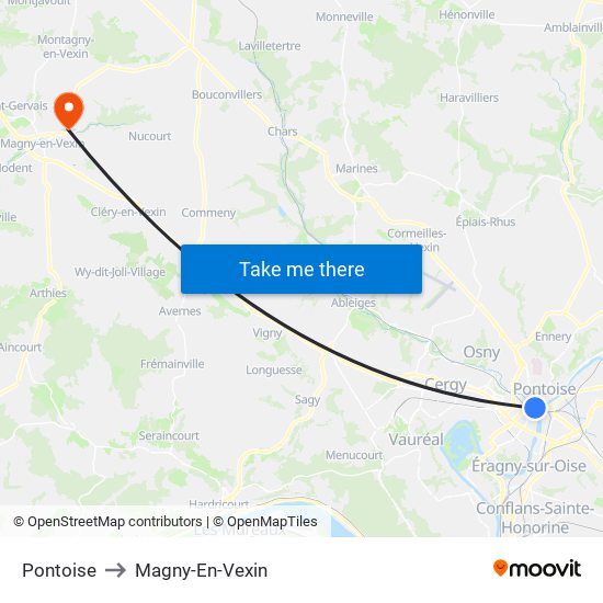 Pontoise to Magny-En-Vexin map