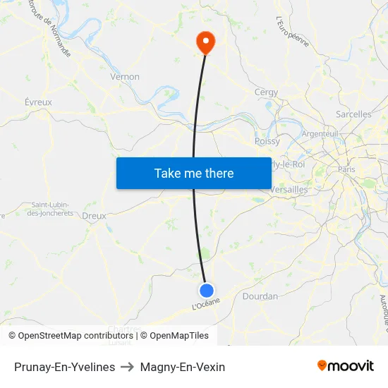 Prunay-En-Yvelines to Magny-En-Vexin map