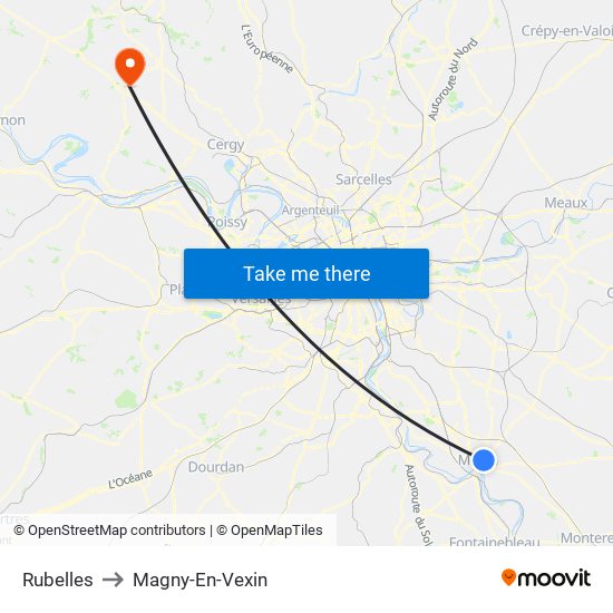 Rubelles to Magny-En-Vexin map
