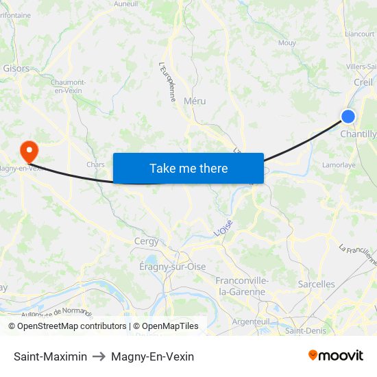 Saint-Maximin to Magny-En-Vexin map