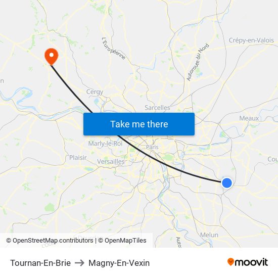 Tournan-En-Brie to Magny-En-Vexin map