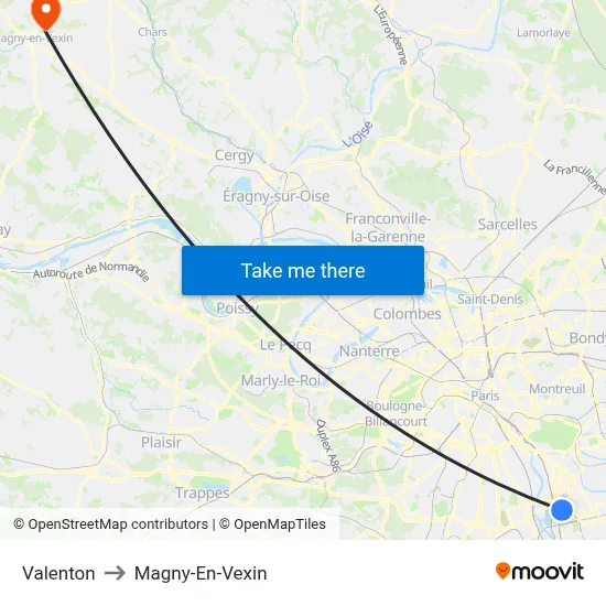 Valenton to Magny-En-Vexin map