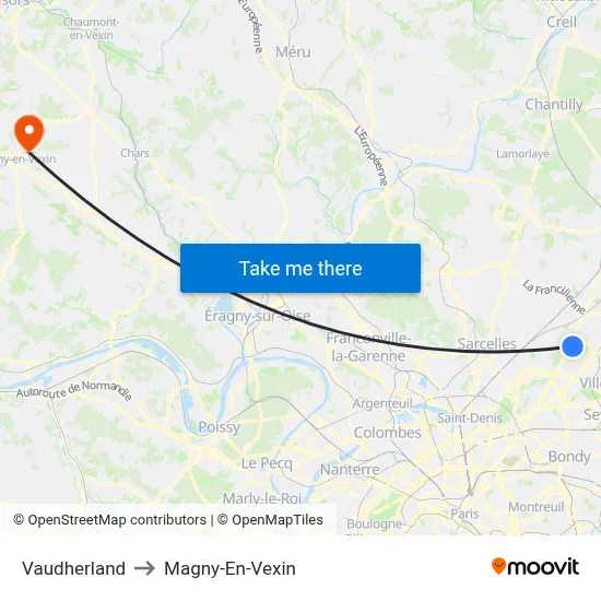 Vaudherland to Magny-En-Vexin map