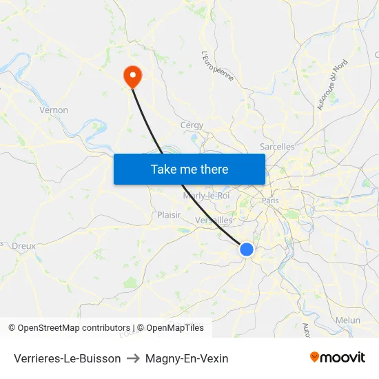 Verrieres-Le-Buisson to Magny-En-Vexin map