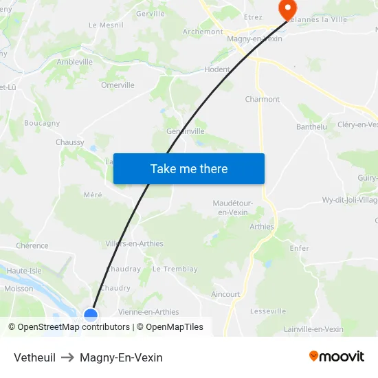 Vetheuil to Magny-En-Vexin map