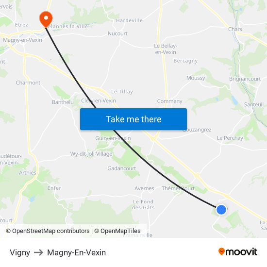 Vigny to Magny-En-Vexin map