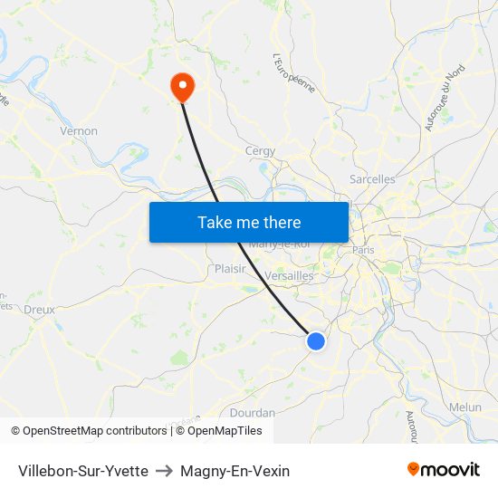 Villebon-Sur-Yvette to Magny-En-Vexin map