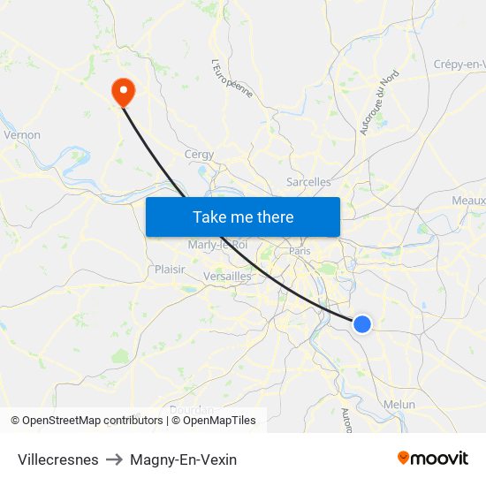 Villecresnes to Magny-En-Vexin map