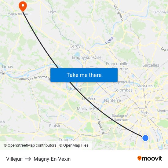 Villejuif to Magny-En-Vexin map