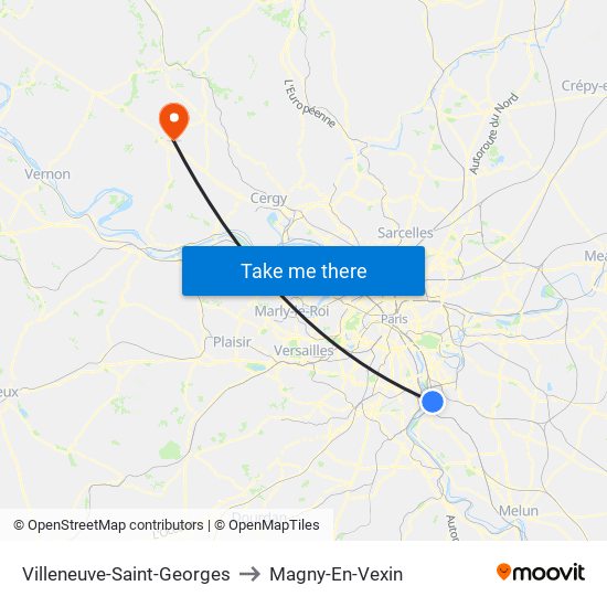 Villeneuve-Saint-Georges to Magny-En-Vexin map