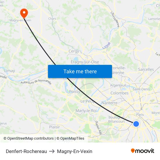 Denfert-Rochereau to Magny-En-Vexin map