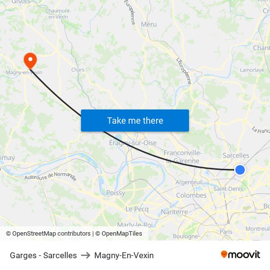 Garges - Sarcelles to Magny-En-Vexin map