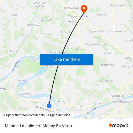 Mantes-La-Jolie to Magny-En-Vexin map