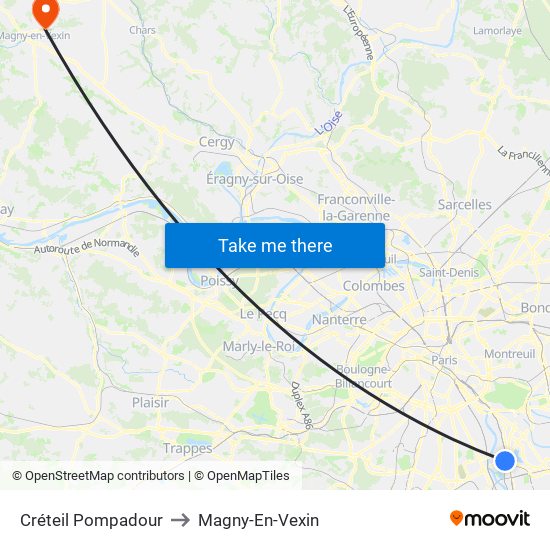 Créteil Pompadour to Magny-En-Vexin map