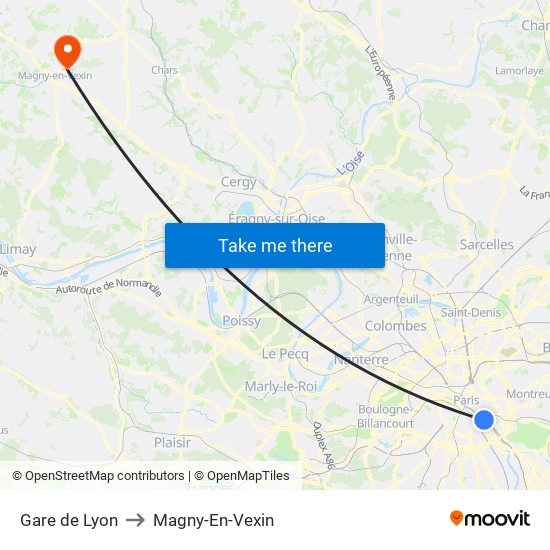 Gare de Lyon to Magny-En-Vexin map