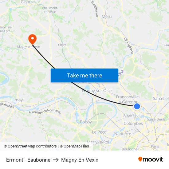 Ermont - Eaubonne to Magny-En-Vexin map
