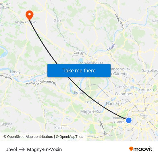 Javel to Magny-En-Vexin map