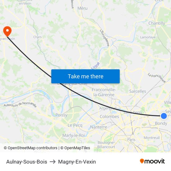 Aulnay-Sous-Bois to Magny-En-Vexin map