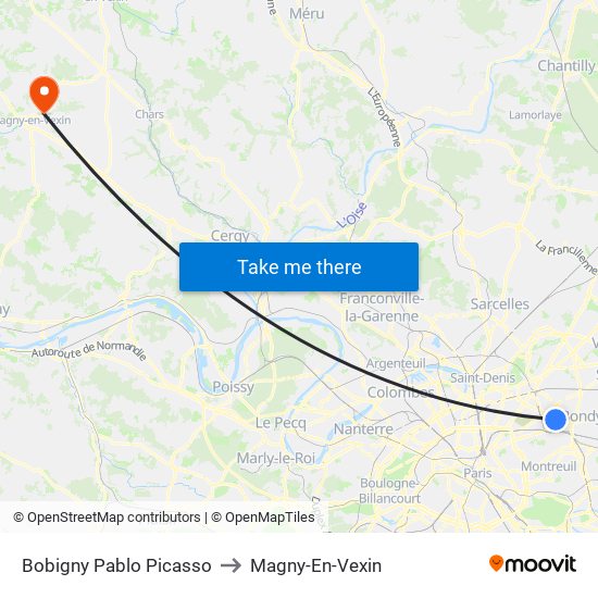 Bobigny Pablo Picasso to Magny-En-Vexin map