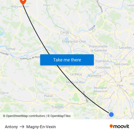 Antony to Magny-En-Vexin map