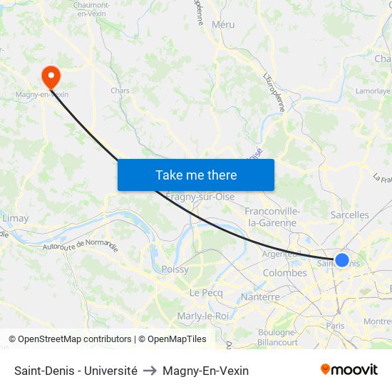 Saint-Denis - Université to Magny-En-Vexin map