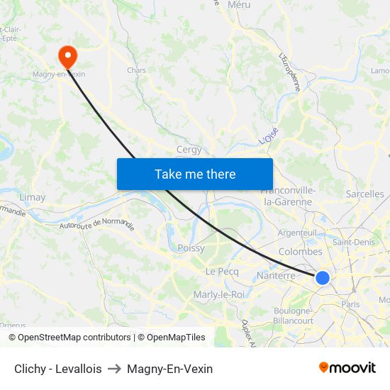 Clichy - Levallois to Magny-En-Vexin map