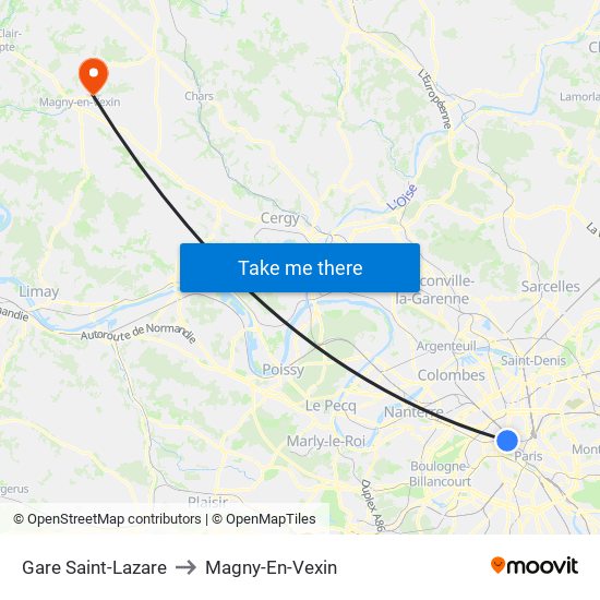 Gare Saint-Lazare to Magny-En-Vexin map