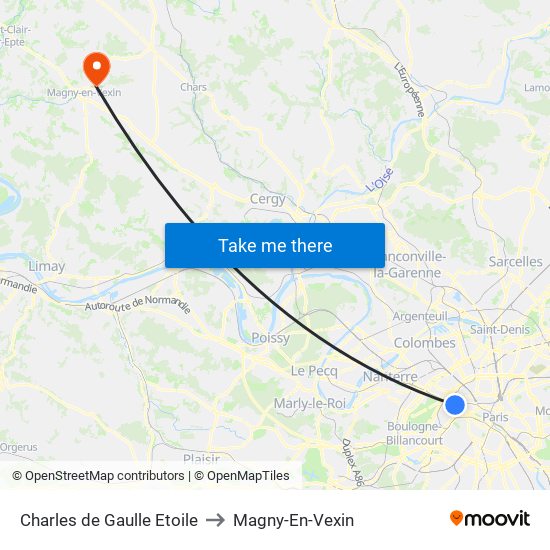 Charles de Gaulle Etoile to Magny-En-Vexin map