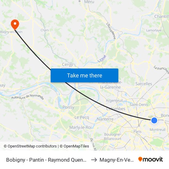 Bobigny - Pantin - Raymond Queneau to Magny-En-Vexin map